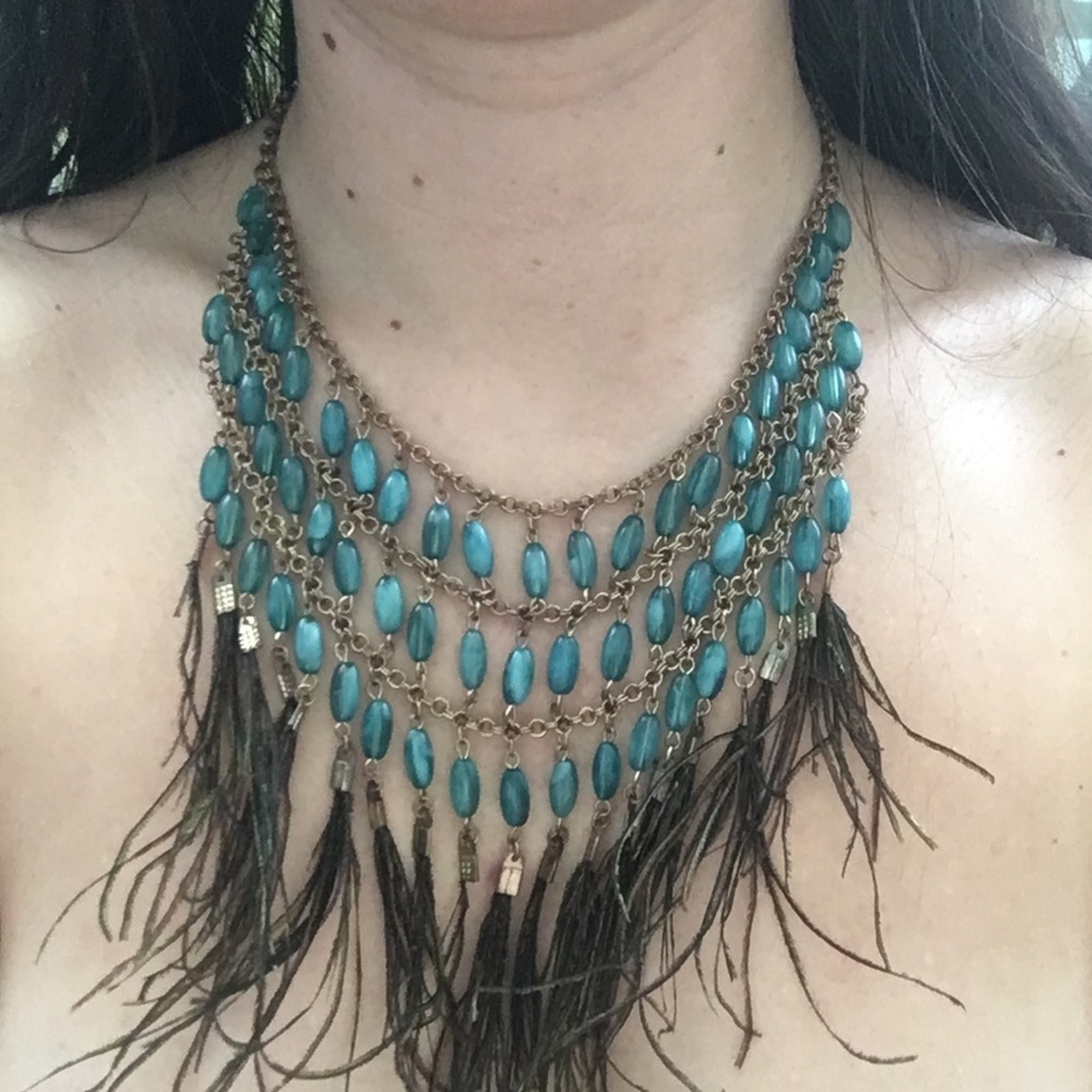Peacock feather necklace and matching earrings